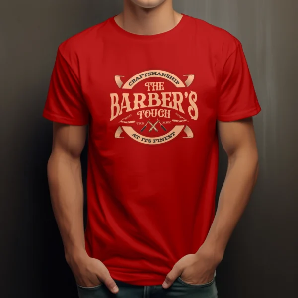 Barber’s Touch T-Shirt featuring a stylish barber-themed design, made from a soft polyester-cotton blend for all-day comfort.