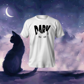 Dark Cat T-Shirt in black featuring anime-style shadow cat graphic, regular fit, and polyester-cotton fabric.