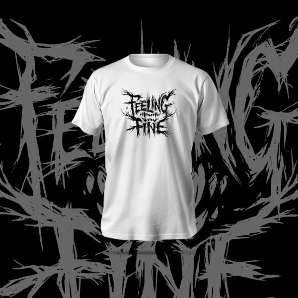 Feeling Fine T-Shirt in black with minimalist anime design, featuring regular fit and breathable polyester-cotton blend fabric.