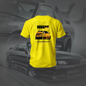 Nissan Silvia T-Shirt in black, regular fit, soft polyester-cotton blend with vibrant anime-style car design.
