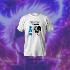 Limitless Gojo T-Shirt with bold anime design, featuring a regular fit in black color, made of polyester-cotton blend.