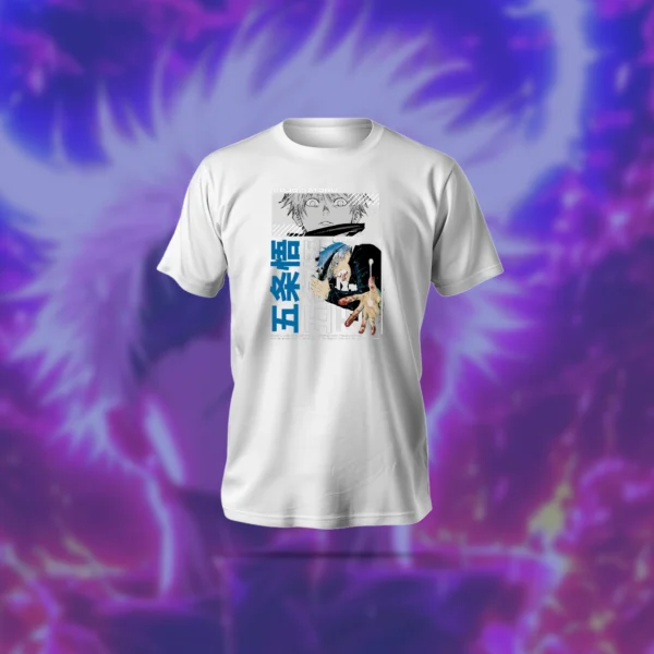 Limitless Gojo T-Shirt with bold anime design, featuring a regular fit in black color, made of polyester-cotton blend.