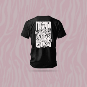 Prisoner T-Shirt in black with anime-style design, regular fit, soft polyester-cotton blend.