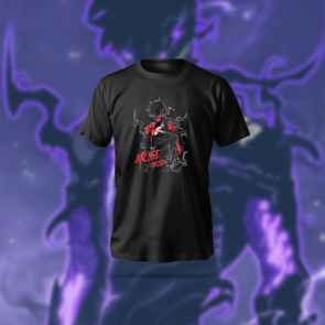 Sung jinwo T-Shirt with anime character design, regular fit, black color, polyester-cotton fabric.