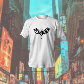 Urban Glyph T-Shirt in black, featuring anime graffiti-style print with regular fit and polyester-cotton blend fabric.