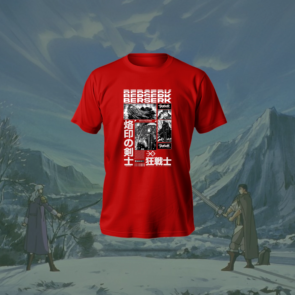 Barserk T-Shirt in black with anime-themed print, featuring regular fit and soft polyester-cotton blend.