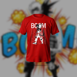 Boom T-Shirt in red color with anime-style comic print, featuring a regular fit and soft polyester-cotton fabric.