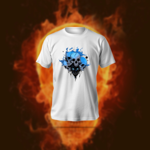 Burning Skulls T-Shirt in black, anime-inspired design, regular fit, soft polyester-cotton blend.