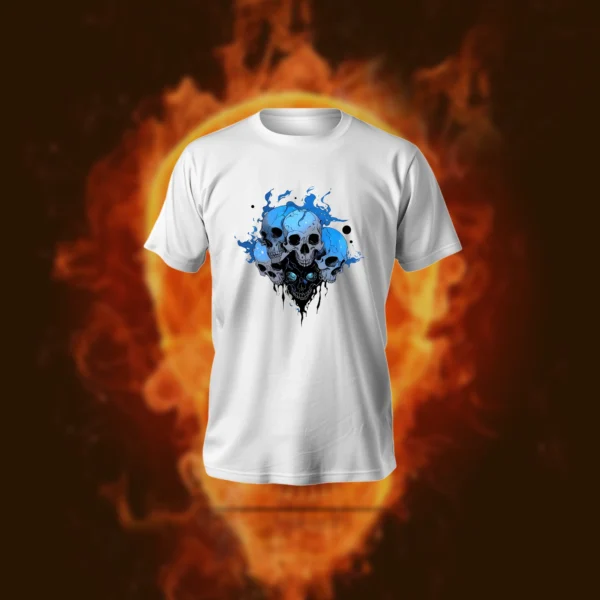 Burning Skulls T-Shirt in black, anime-inspired design, regular fit, soft polyester-cotton blend.