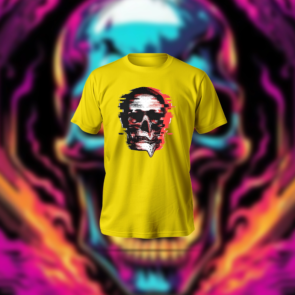 Gltich Skull T-Shirt in black featuring glitch-style anime skull print and soft polyester-cotton blend fabric.