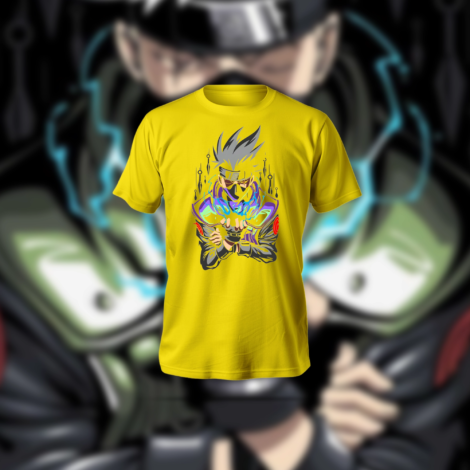 Kakashi Chidori T-Shirt in black featuring anime print and regular fit with polyester-cotton blend fabric.