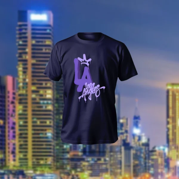 Los Angles T-Shirt in black with urban print and soft polyester-cotton blend fabric in a regular fit.
