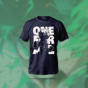 One for all T-Shirt in black with anime-themed print, featuring regular fit and soft polyester-cotton blend