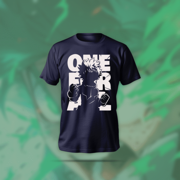 One for all T-Shirt in black with anime-themed print, featuring regular fit and soft polyester-cotton blend