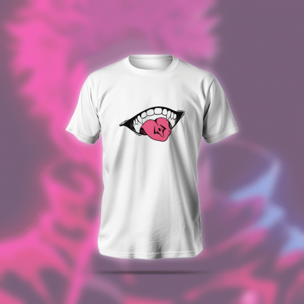 Sakuna Tongue T-Shirt in black with anime graphic, featuring regular fit and soft polyester-cotton blend.