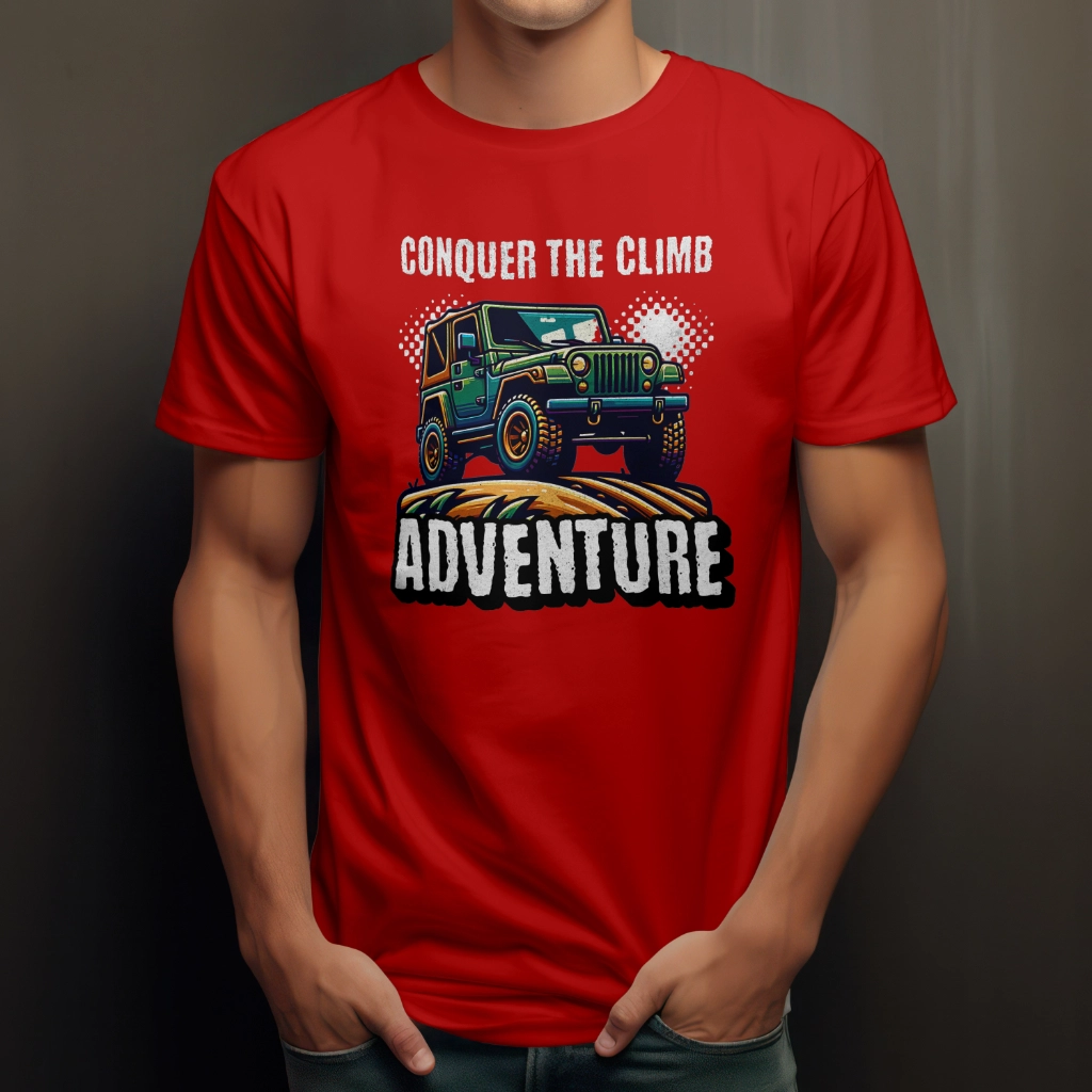 Adventure T-Shirt featuring a bold outdoor-themed design, made from a soft polyester-cotton blend for comfort and durability.