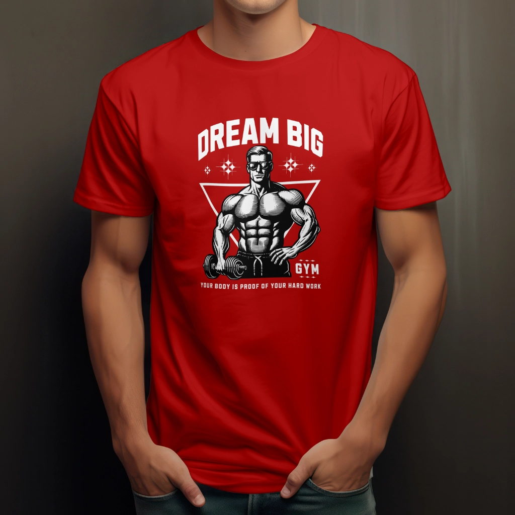Gym Big Dream T-Shirt – High-quality polyester-cotton gym t-shirt for men, featuring a bold motivational design and flexible fit for workouts.