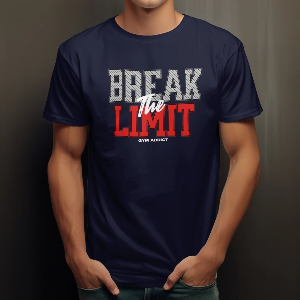 Break the Limit T-Shirt – A high-quality custom gym t-shirt featuring a bold motivational design, breathable fabric, and perfect fit for fitness lovers.