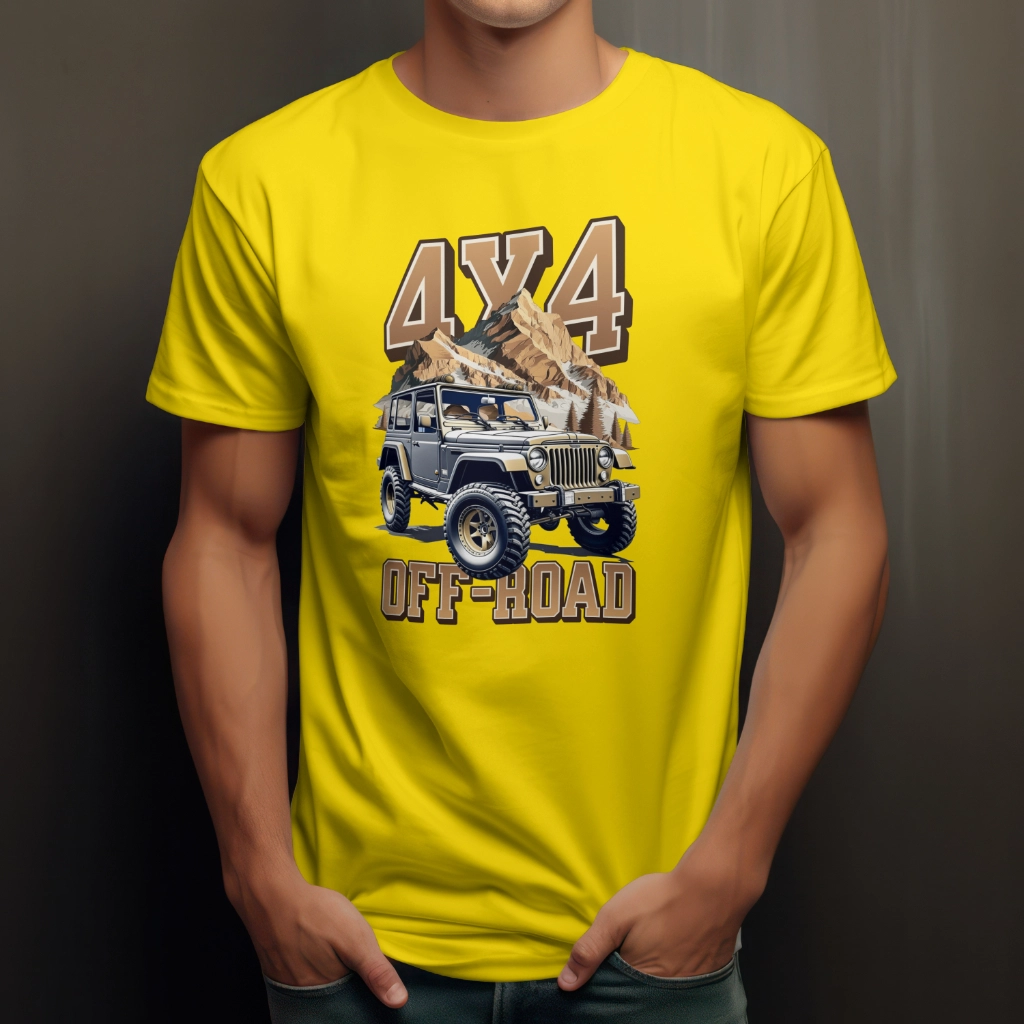 Offroad 4x4 T-Shirt featuring a bold car graphic design, available in various colors and sizes. Made from breathable cotton for rugged comfort.