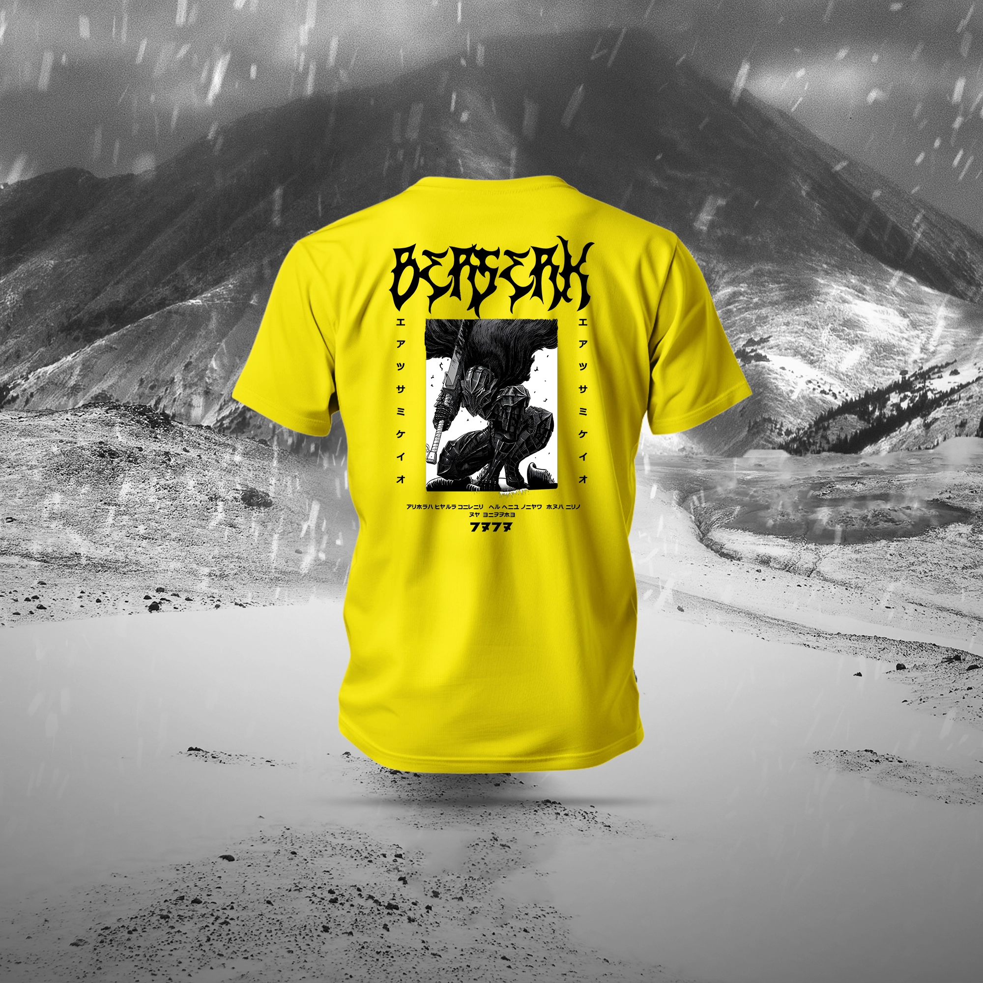 Berserk Shadow T-Shirt in black featuring anime-inspired warrior design and regular fit with soft polyester-cotton blend.