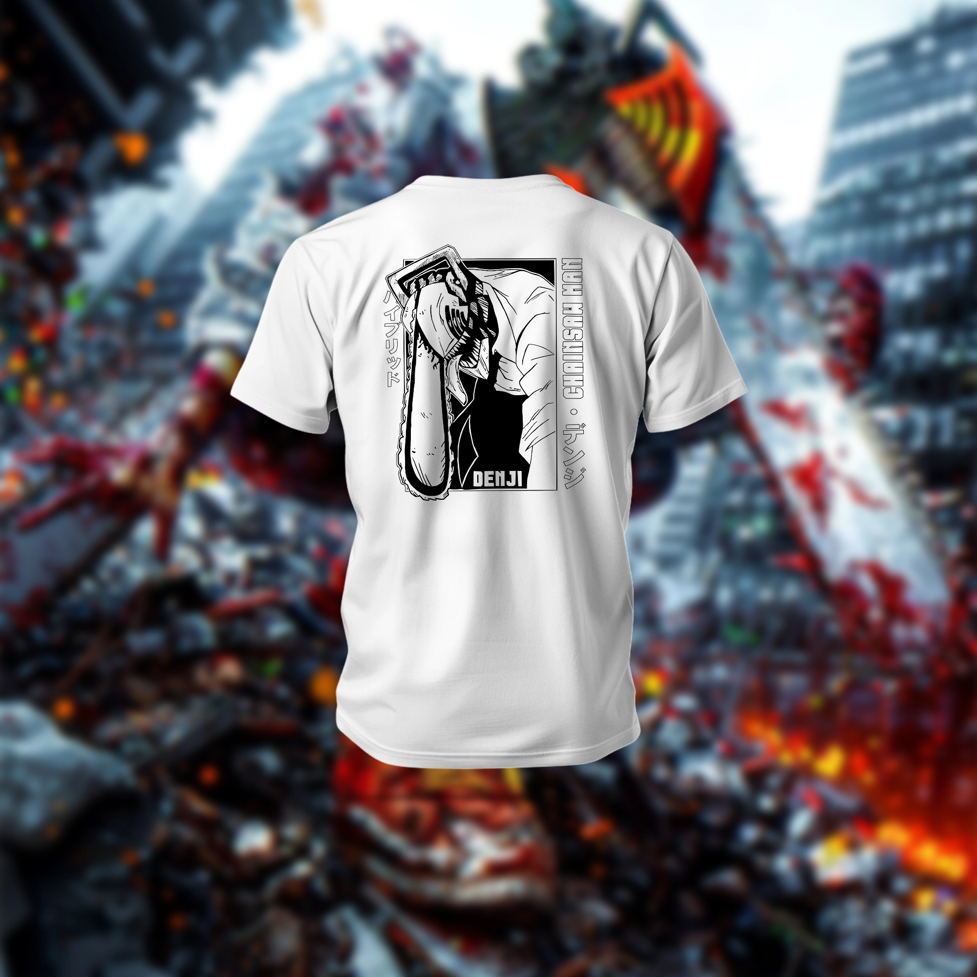 Chainsaw Reign T-Shirt in black with anime-style Chainsaw Man artwork and regular fit in polyester-cotton fabric.