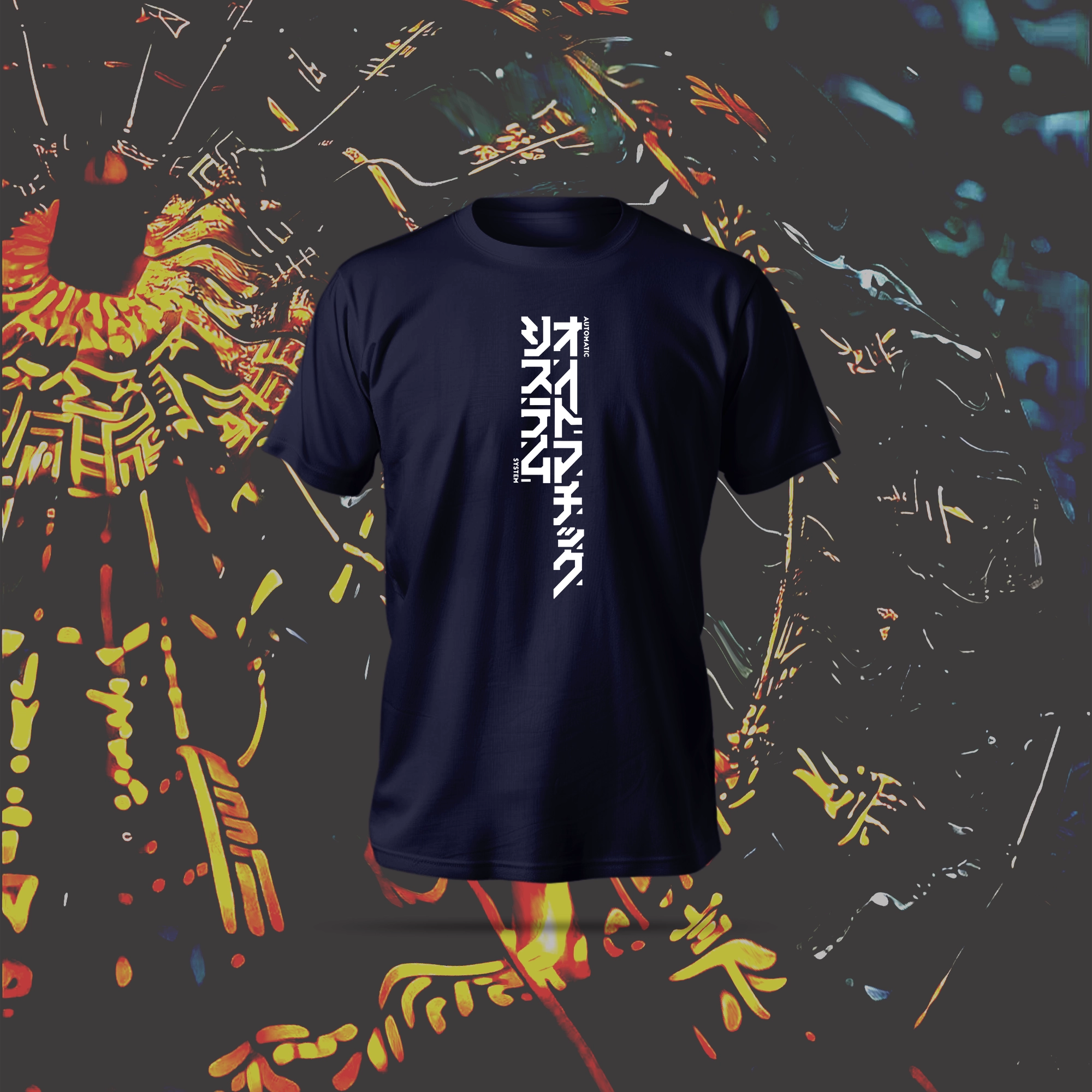 Automatic-system T-Shirt in black with anime-themed print, featuring regular fit and soft polyester-cotton blend.