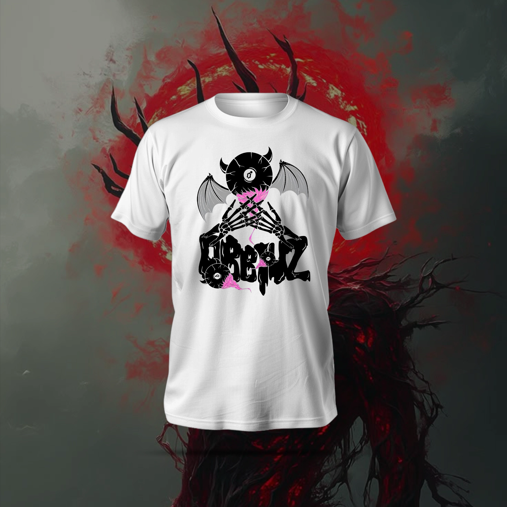Demon T-Shirt in black featuring anime-style demon artwork, regular fit, and soft polyester-cotton blend fabric.